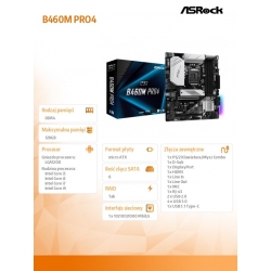 Płyta główna B460M Pro4 s1200 4DDR4 HDMI/DP/D-SUB M.2 mATX